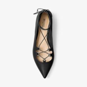 NWOT Michael Kors Women's Black Leather "Tabby" Lace-up Flats